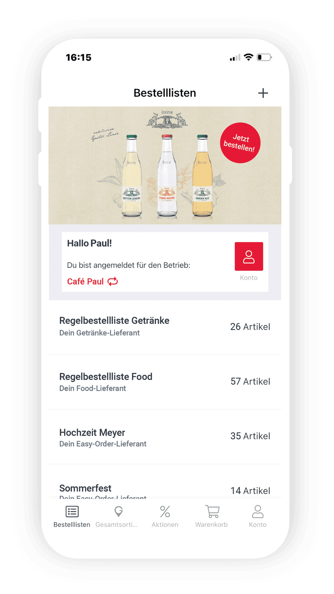 App Start – Bestelllisten